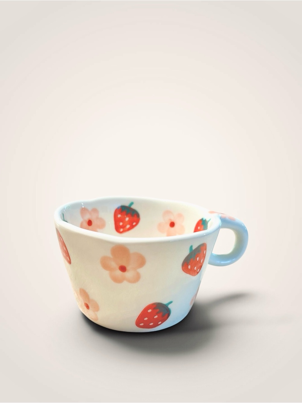 Set of 2 NWOT Hand Painted Ceramic Strawberry & Flower Mugs - Picture 5 of 6